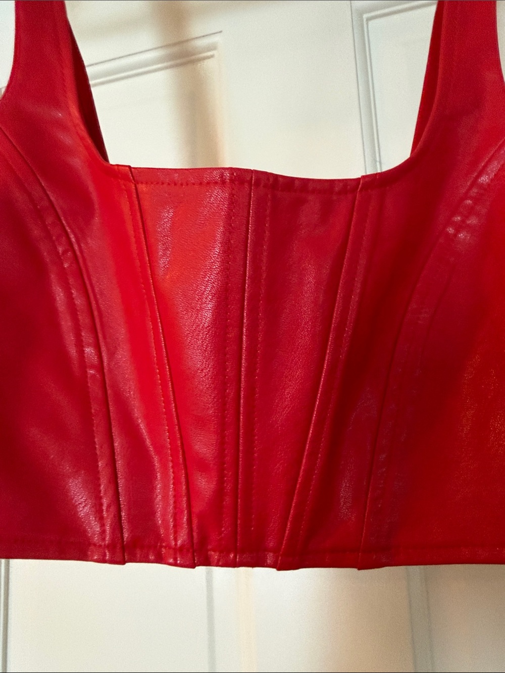 Amanda Uprichard Vibrant Red Faux Leather Crop/Bra Tank - Picture 6 of 9